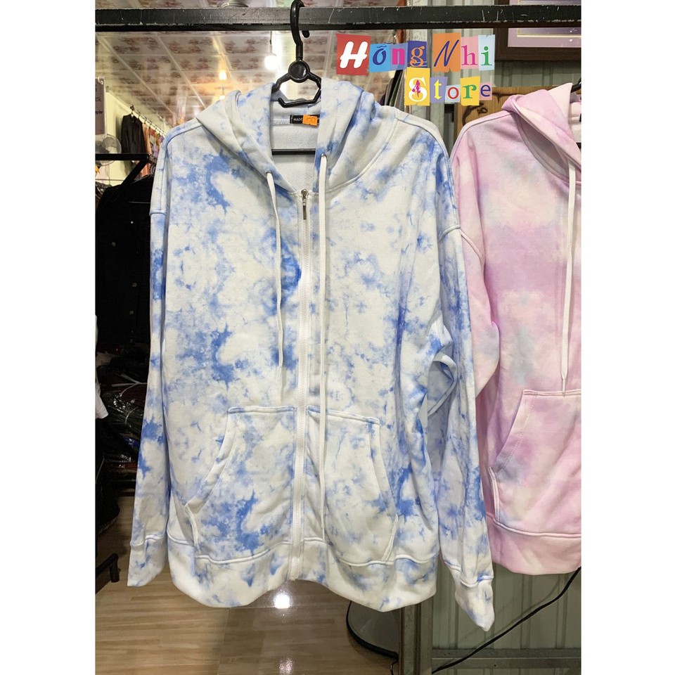 Áo Khoác Hoodie Zip 3D Oversize Ulzzang Unisex Loang Màu Xanh Dáng Rộng - MM