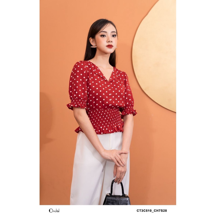 [Mã INCU50 giảm 50K đơn 250K] Áo sơ mi nữ chấm bi tay lỡ bo gấu cổ V. Vải lụa cao cấp - Orchid CT3C510