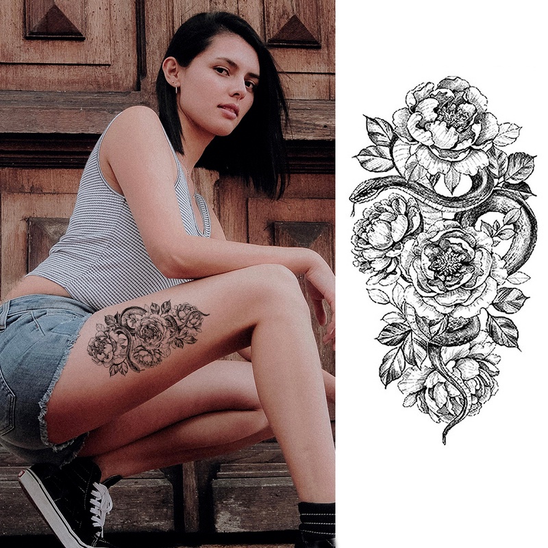 1 Hình Xăm Dán Họa Tiết Đầu Sói Và Hoa 3D Nghệ Thuật