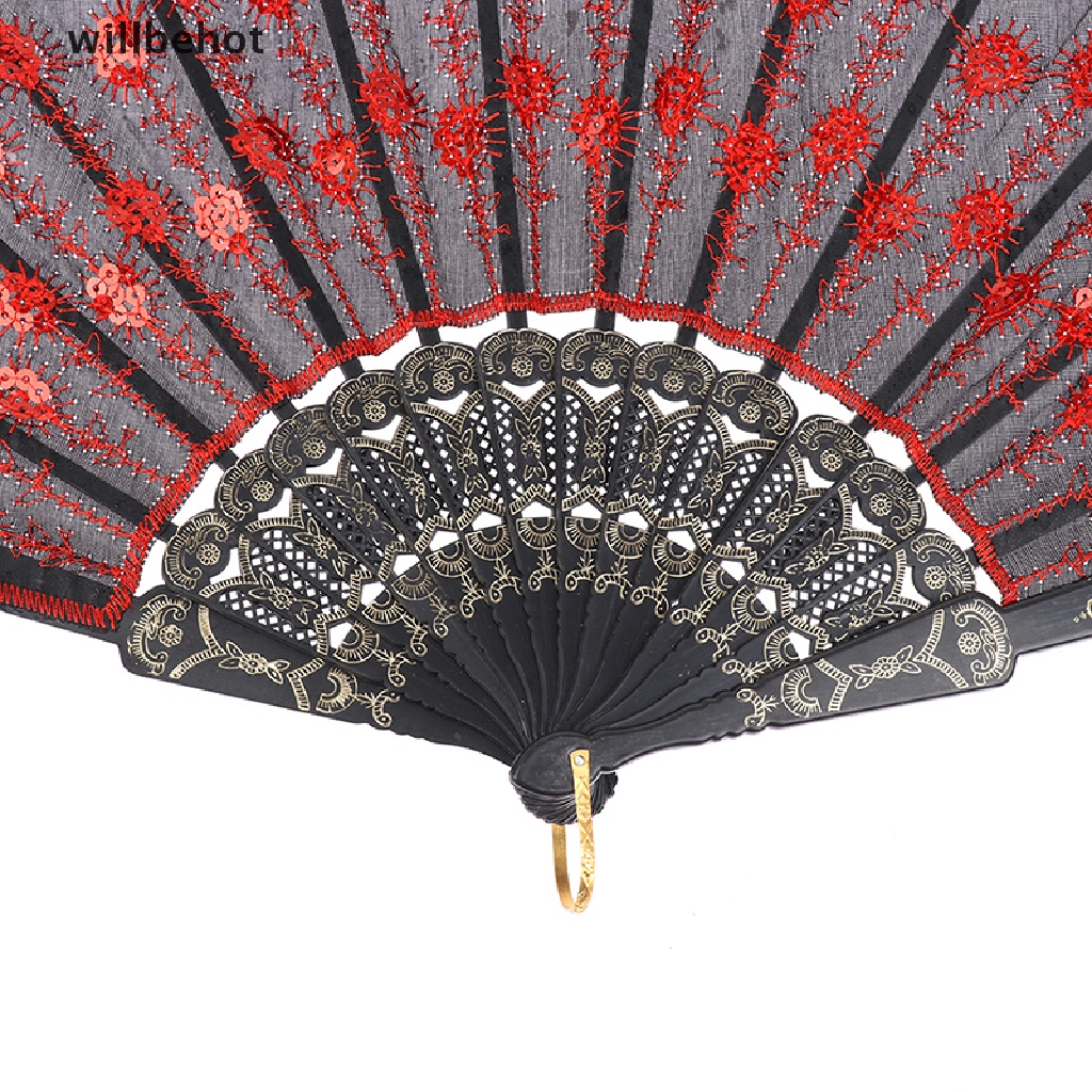 Quạt Xếp Cầm Tay Bằng Lụa Đính Kim Sa Hình Chim Công Nghệ Thuật Làm Quà Cưới