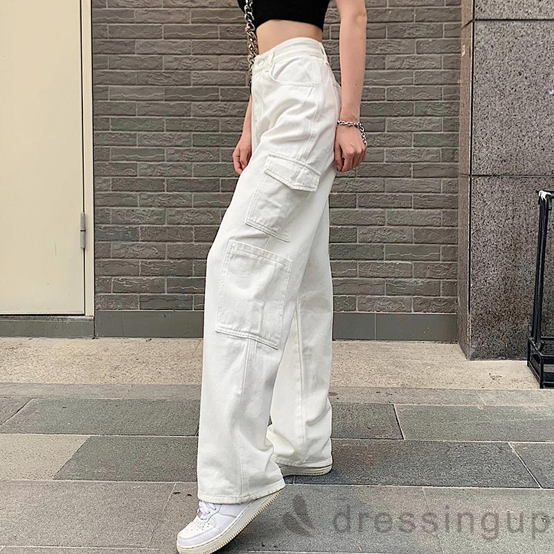 DRESSINGUP-Quần dài ống đứng màu trơn đơn giản thời trang mùa hè cho nữ