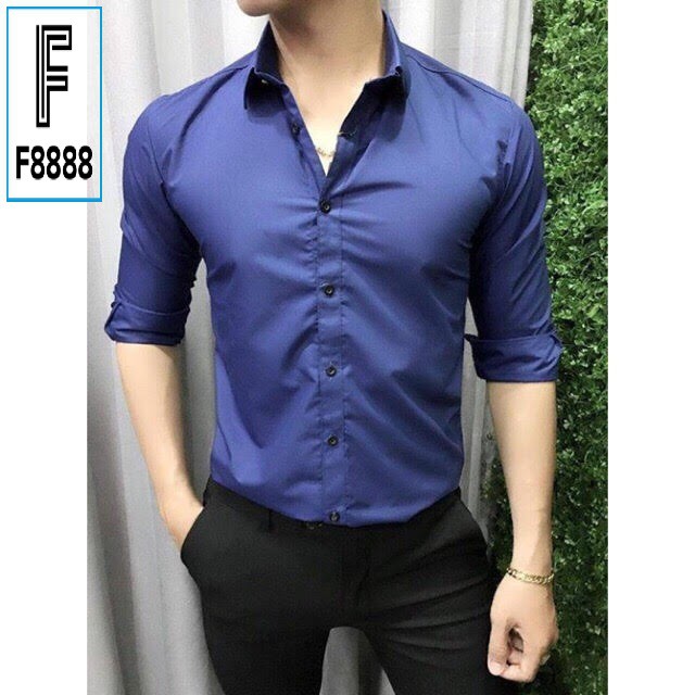 Áo sơ mi dài tay áo kiểu nam  hàn quốc công sở đẹp F8888 Xanh Dương SMT003 | BigBuy360 - bigbuy360.vn