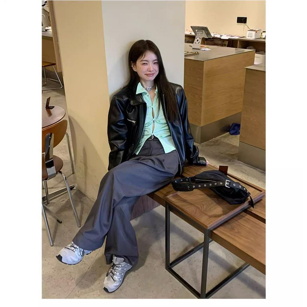 Fine Studio Áo Sơ Mi Ngắn Mỏng Cổ Bẻ Cài Nút Màu Trơn Đơn Giản Dễ Phối Đồ Cho Nữ