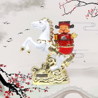 Bộ tượng chú tiểu thần tài cưỡi ngựa gật đầu sử dụng bằng năng lượng mặt trời phong thủy tài lộc