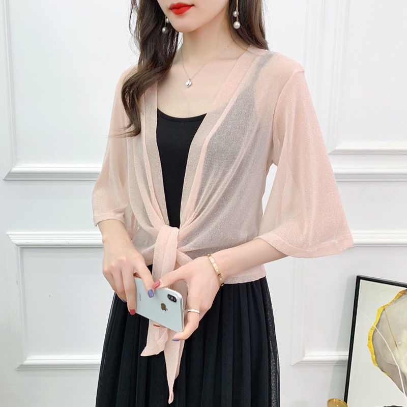 Áo Khoác Cardigan Mỏng Chống Nắng Dáng Ngắn Phối Đầm Dây Thời Trang Sành Điệu#8.17