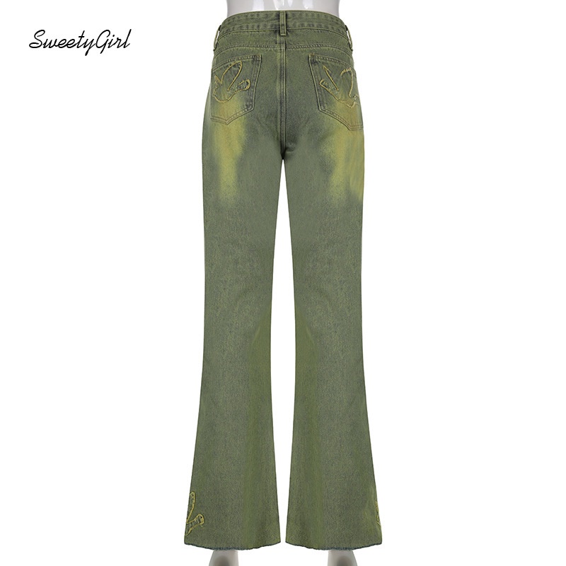 Quần Jean Lưng Cao Ống Đứng Thêu Họa Tiết Màu Trơn Thời Trang Cho Nữ 2022