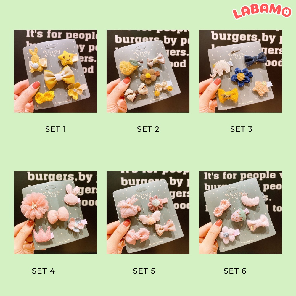 Kẹp tóc cho bé gái công chúa cute dễ thương set 5 chiếc phong cách Hàn Quốc LABAMO