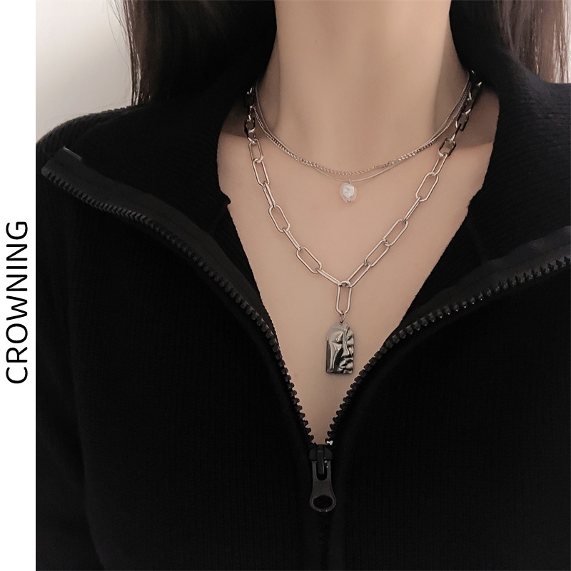 Dây Chuyền Thép Titan Mặt Hình Khuôn Mặt Trừu Tượng 3D Phong Cách Âu Mỹ G012