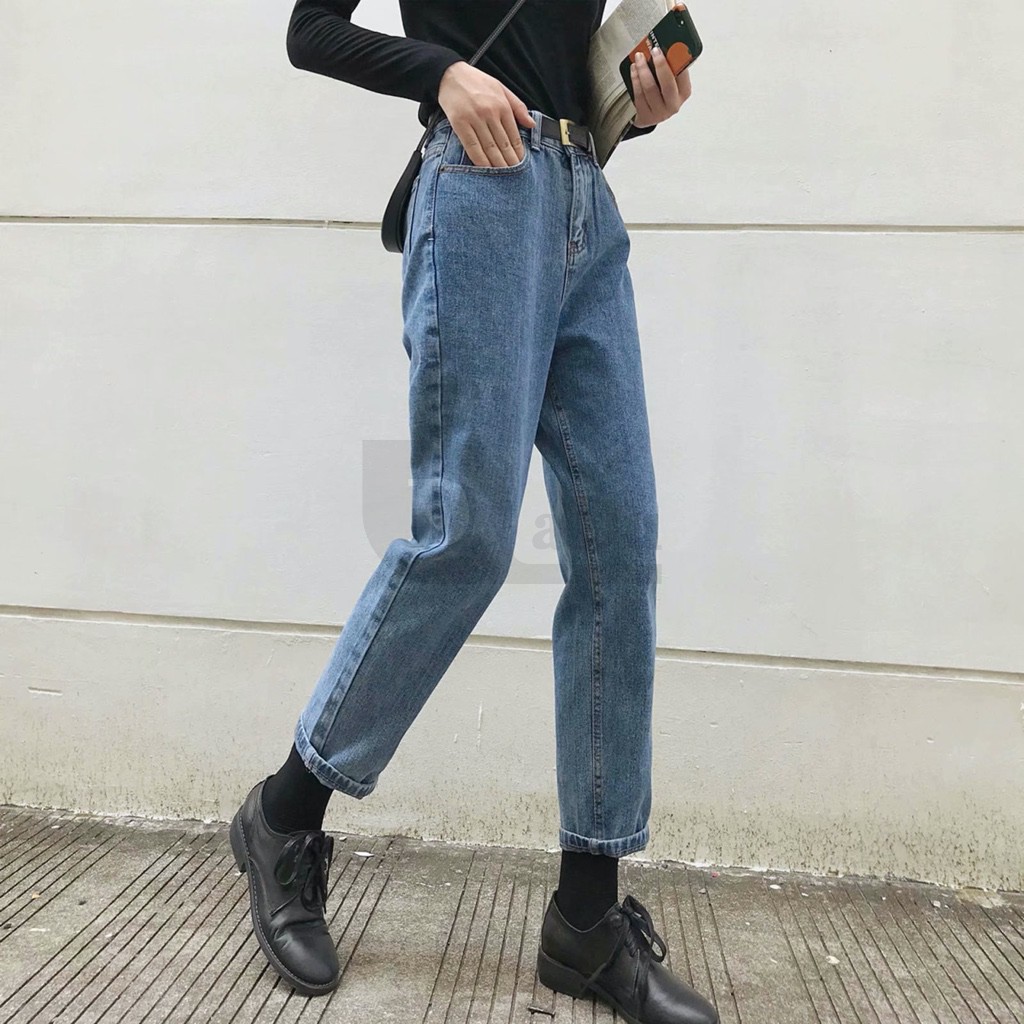 Daduhey Quần Jeans Nữ Lưng Cao Ống Đứng Thời Trang Hàn Quốc