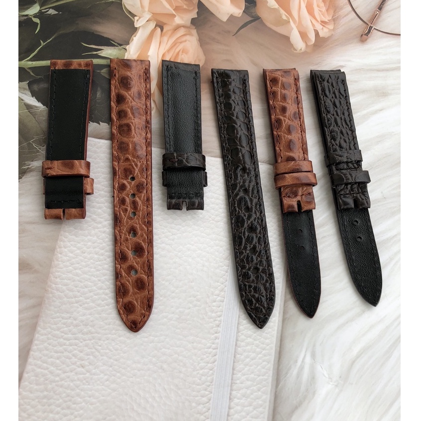Dây Đồng Hồ Da Bò 100% Màu Nâu Vân Nhện Tặng Kèm Chốt Và Đồ Thay Dây