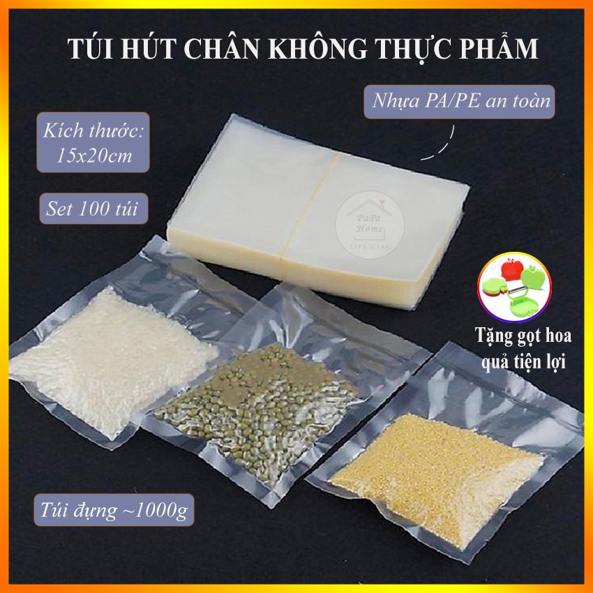 Túi Hút Chân Không Thực Phẩm 100 Túi Mặt Nhám 15x20cm Chuyên Dụng Cho Máy Hút Chân Không PAPAA.HOME