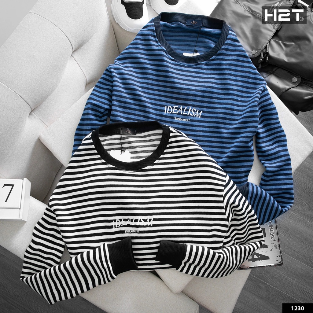 Áo Len Dài Tay Nam H2T Thiết Kế Kẻ Ngang Dáng Slimfit Ôm Người Vừa Vặn, Bo Chun Cổ Áo, Gấu Tay Chắc Chắn, Giữ Nhiệt 1230