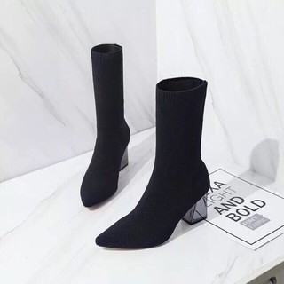 bốt len cao cổ đế vuôg tráng bạc