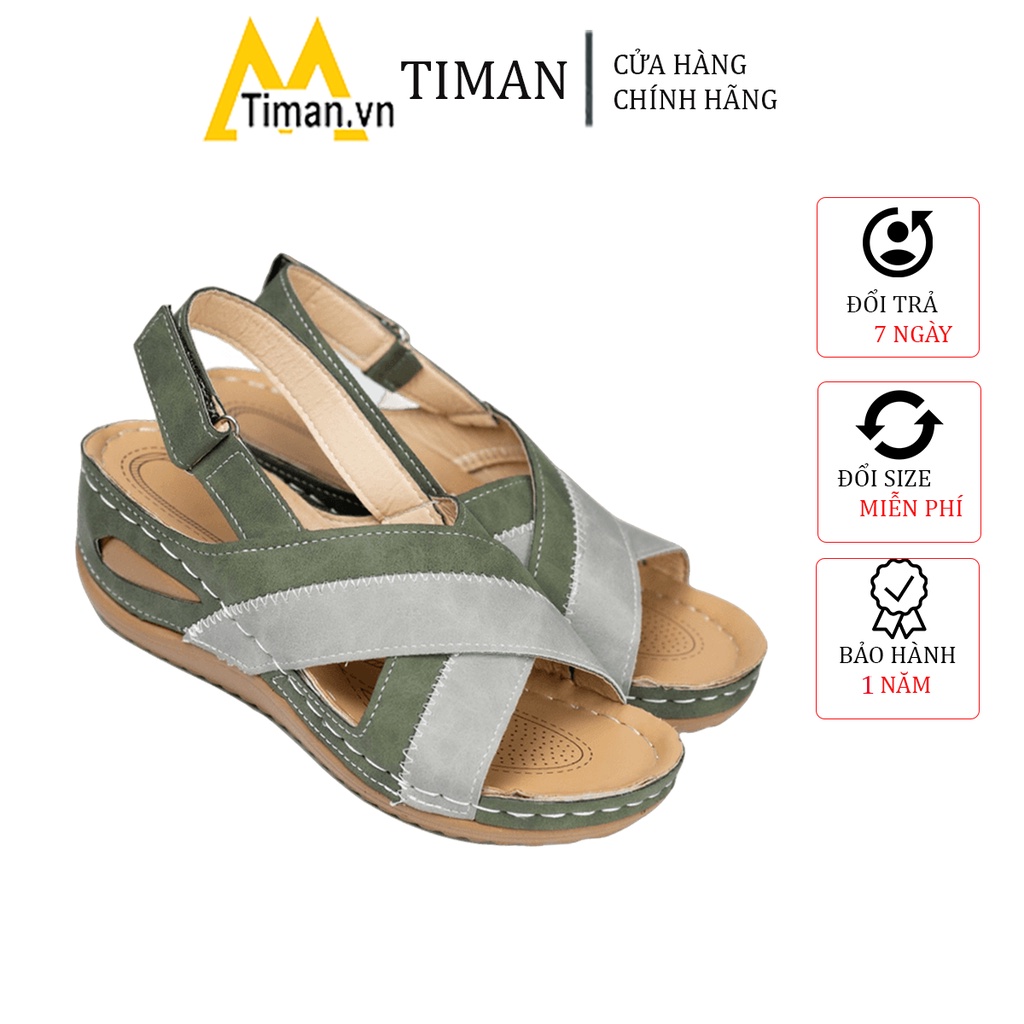 Giày sandal nữ đế xuồng đi học 3 phân cao gót kiểu xỏ ngón đế bệt dáng bánh mì bảo hành 1 năm PN79 TIMAN