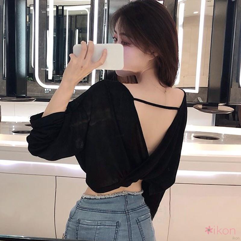 Áo lửng nữ dài tay cổ chữ V thời trang