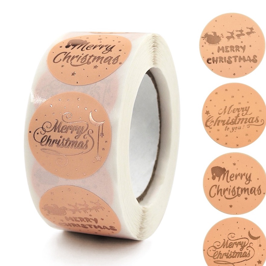Cuộn 500 sticker &quot;Merry Chirstmas&quot; chữ vàng, sticker noel, giáng sinh loại 25mm - Selenshop
