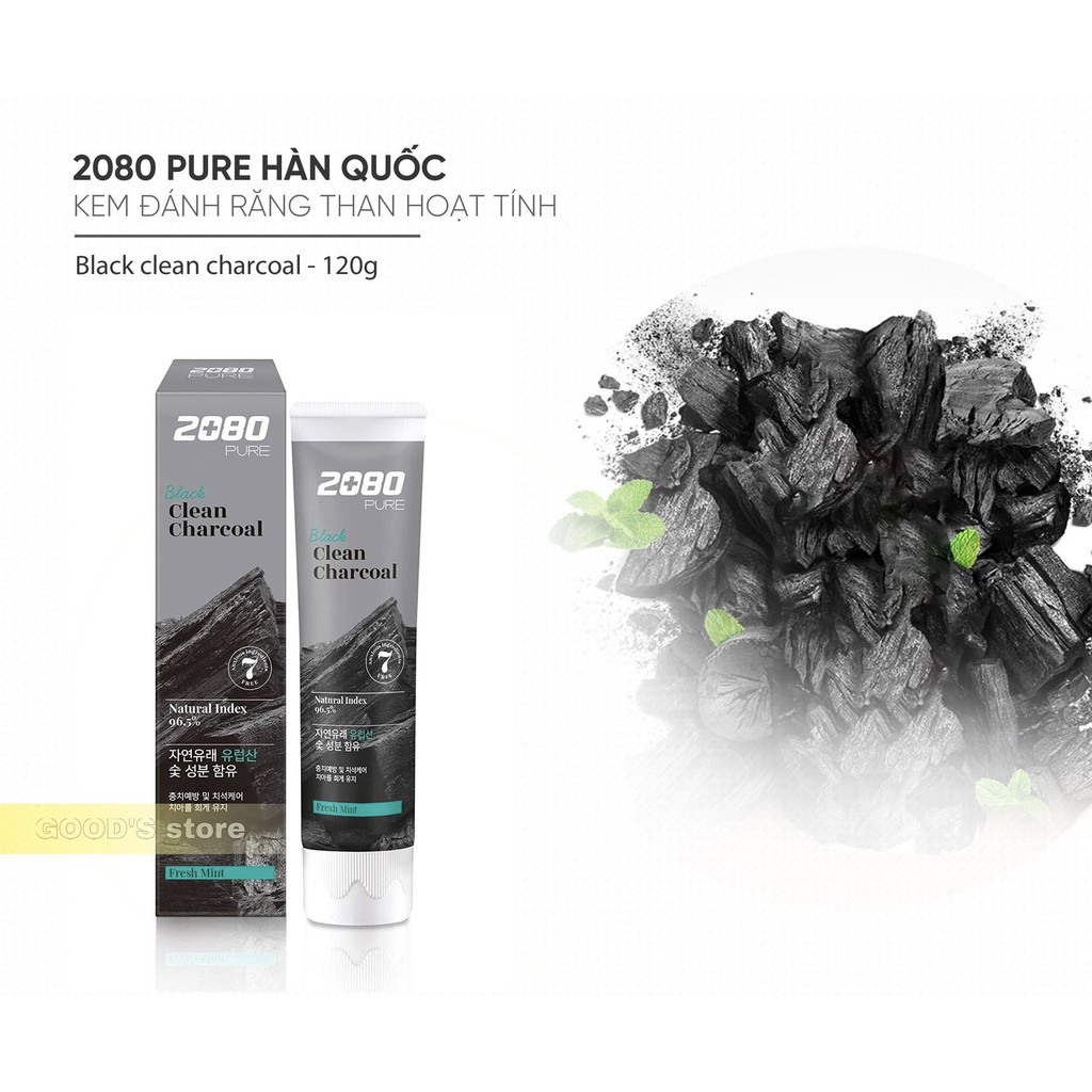 Kem đánh răng than hoạt tính giúp trắng và ngừa sâu răng Pure 2080 Black Clean Charcoal 120g