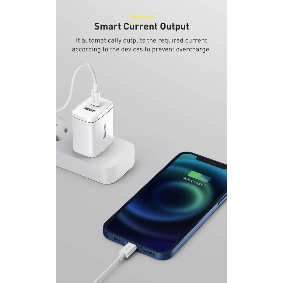 Củ Sạc Nhanh PD 20W, QC3.0 - Baseus 2 Cổng Type-C + USB - Cốc Sạc Nhanh Cao Cấp Cho iP13 12 11 XSMAX 8Plus 8