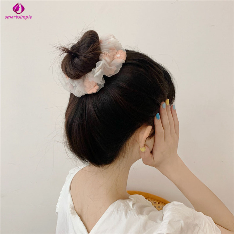 Dây cột tóc co giãn phối họa tiết hoa thêu xinh xắn thời trang cho nữ