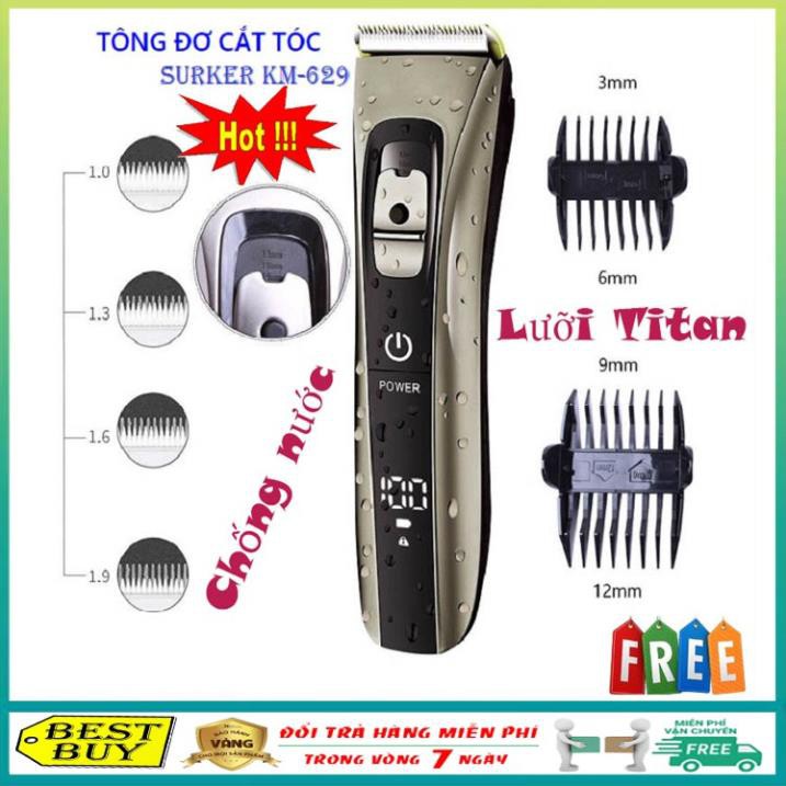 Tông đơ cắt tóc chống nước cao cấp lưỡi titanium Surker 629