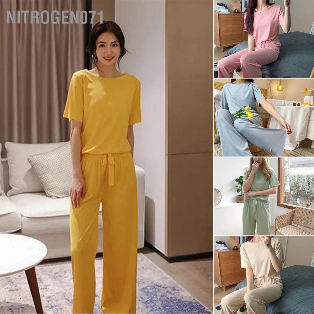 Nitrogen071 Ice Silk Pajama Nữ Tay ngắn Mềm mại Thoải mái Thoáng khí Kích thước Miễn phí Mặc cho Phòng ngủ