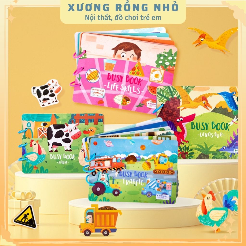 Học liệu bóc dán tiếng anh chủ đề Nông trại, Khủng long, Toán học, Busy Book sách bóc dán Farm, dinosaur