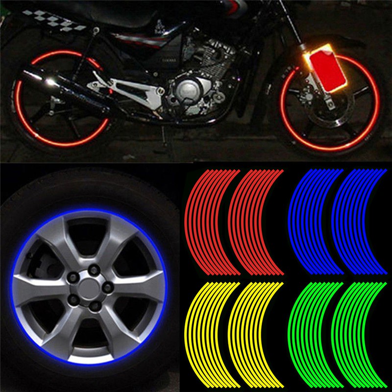 Set 16 Decal Phản Quang Dán Vành Bánh Xe miếng dán vành bánh xe trang trí phản quang tiện dụng
