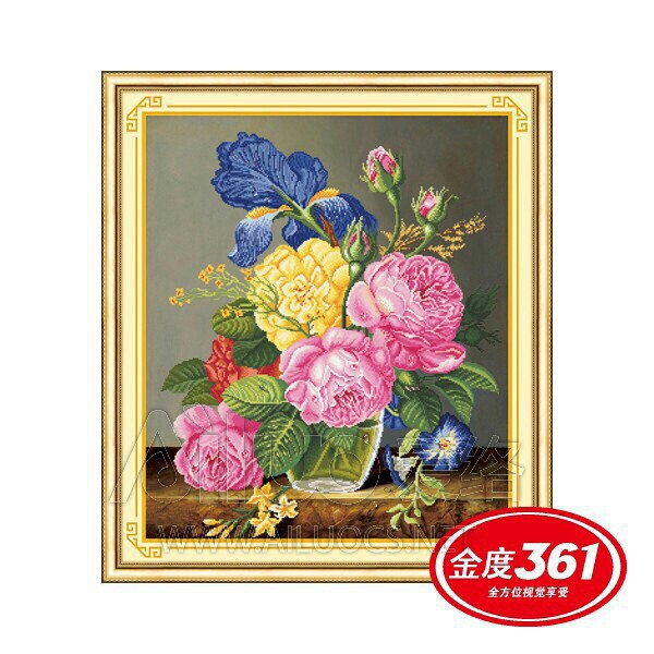 Tranh Thêu Chữ Thập 3d Bình Hoa Mẫu Đơn Khoe Sắc &lt; 31452 &gt; 60x70cm,Chưa Thêu