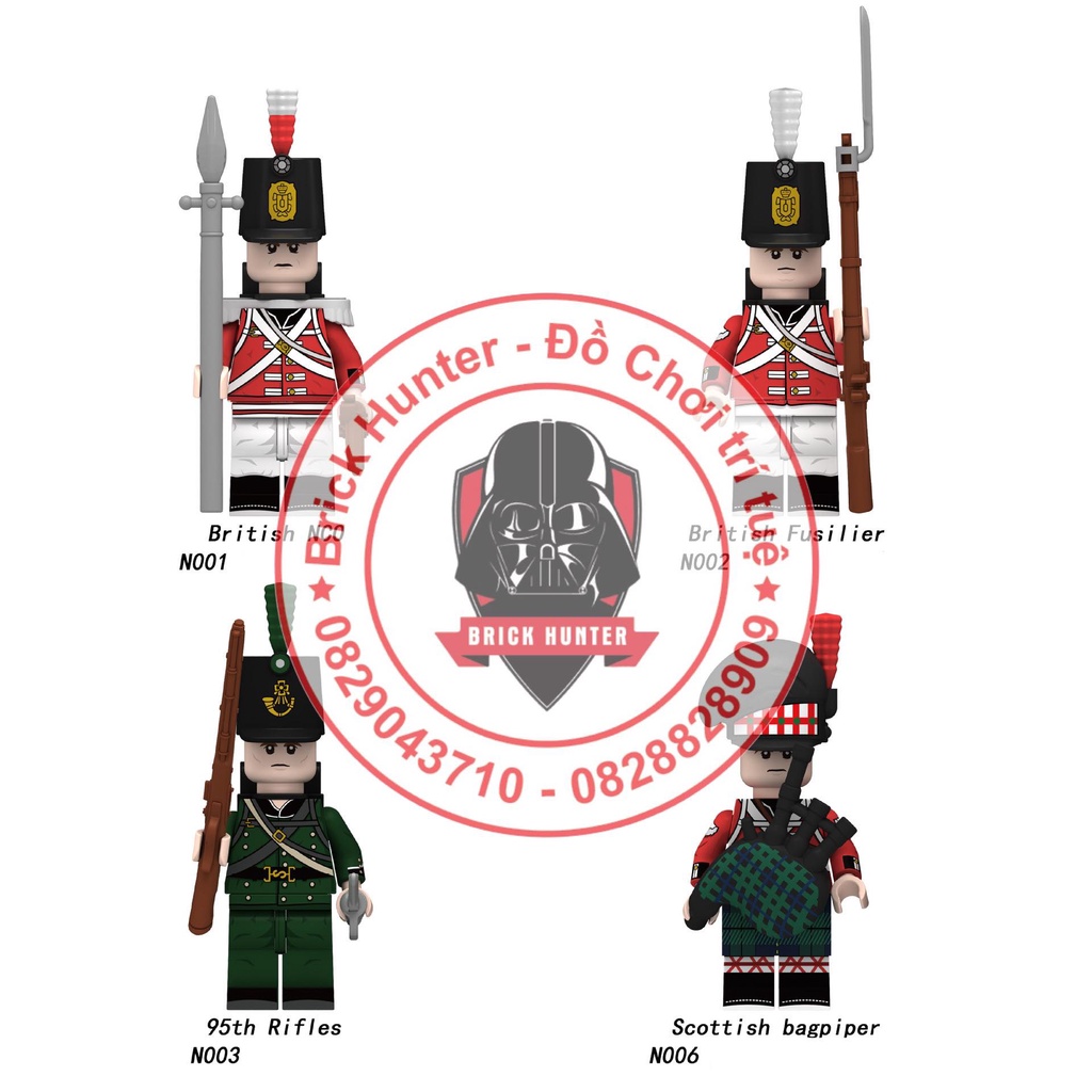 Army minifigures mô hình lắp ráp lính cận vệ Hoàng gia Anh quốc và tiêu binh nghi lễ kèn túi Scotland