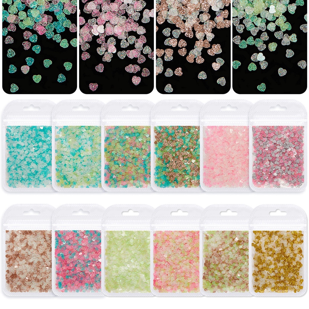 1 Túi Hạt Kim Sa Hình Trái Tim Trang Trí Móng Tay Chống Phai Màu Sang Trọng