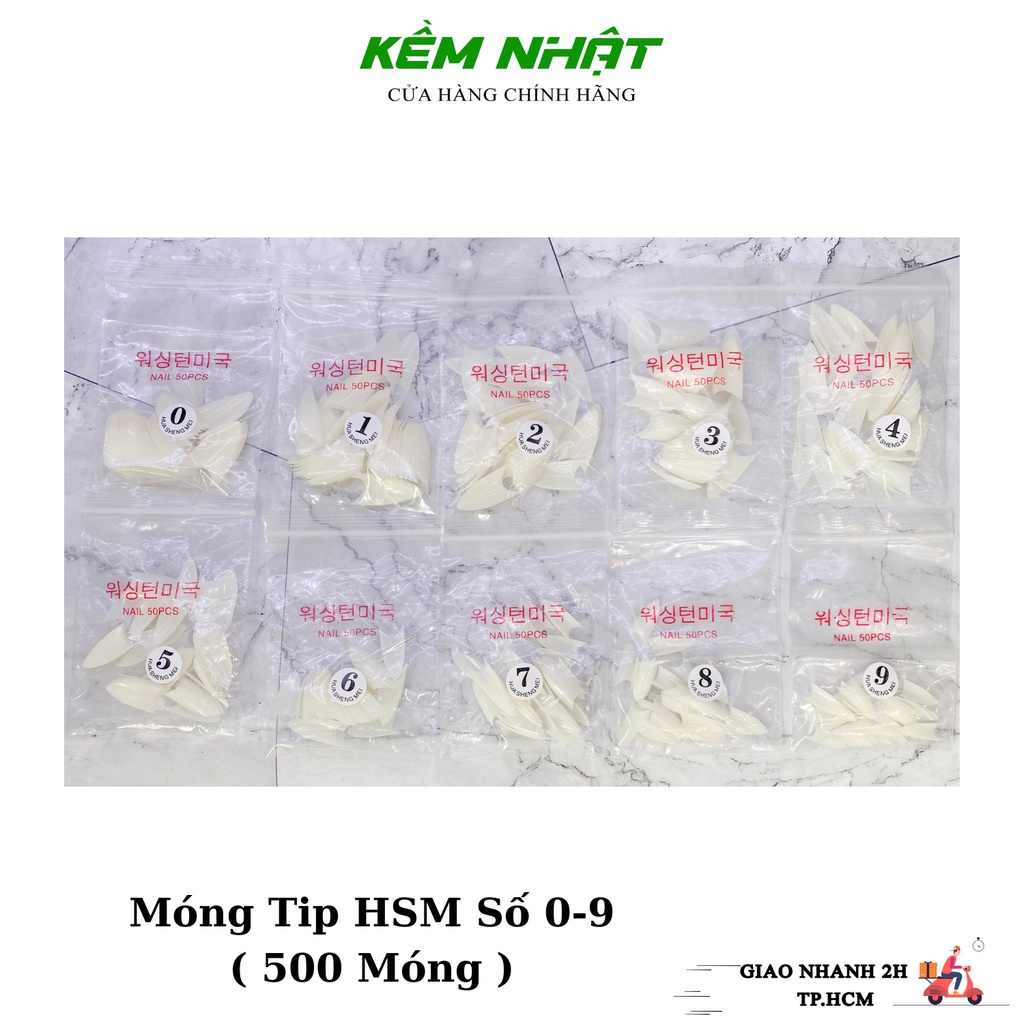 Móng Nối Móng Tip HSM Túi 500 móng nhựa dẻo đủ size 0 - 9