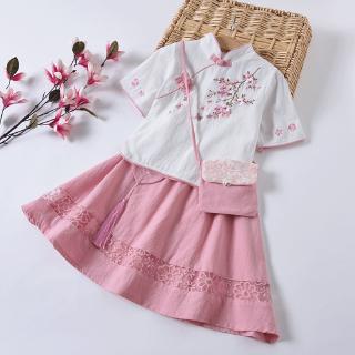 Bộ Váy Thêu Hoa Phong Cách Retro Trung Hoa Cho Bé Gái