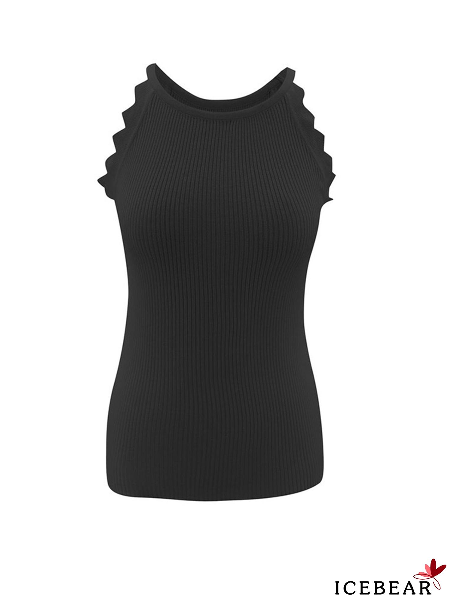 ICE-Women´s Summer Sleeveless Vest Solid Color Rib Knit O-neck Lace Vest Camisole Ladies Sexy Fashion Slim Nightclub Wear | BigBuy360 - bigbuy360.vn