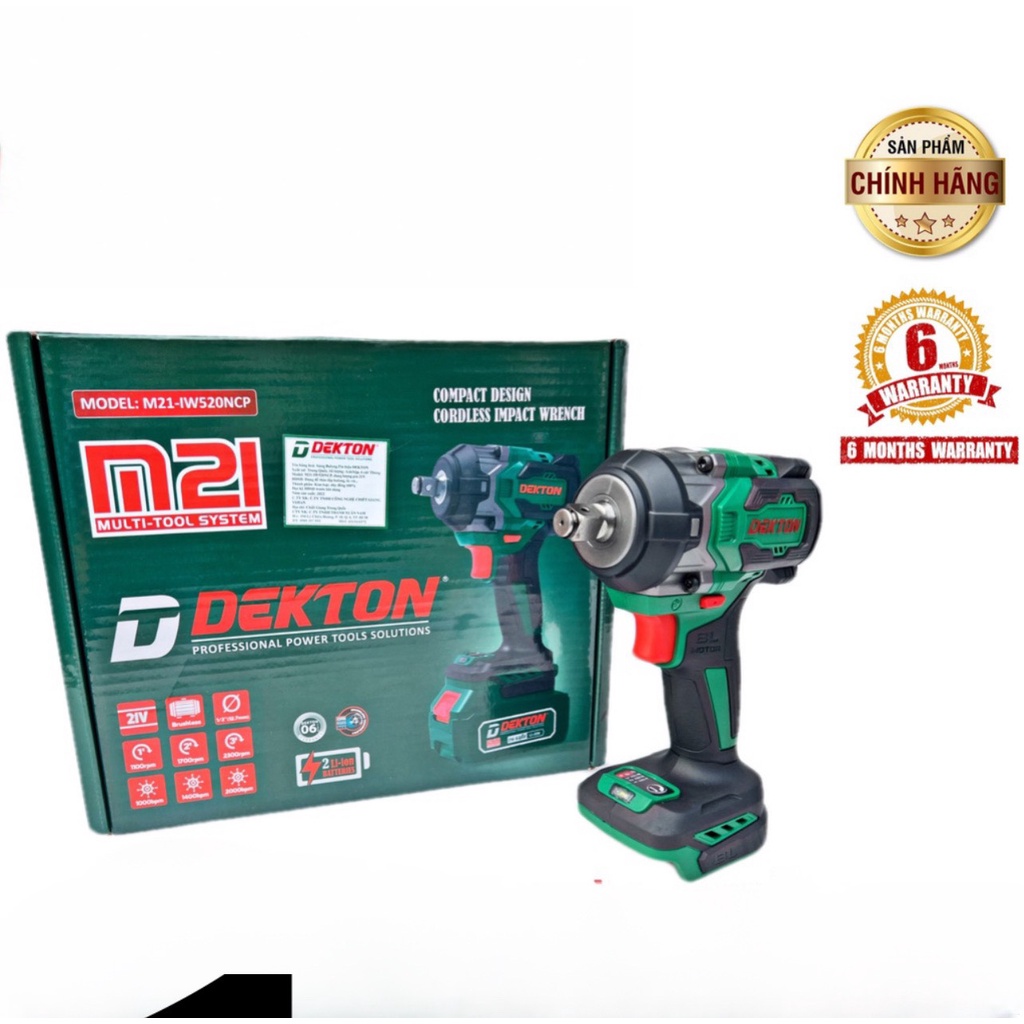Máy Siết Bulong Dekton 520N.m / -IW520NCP / Chân Pin Phổ Thông / Dòng Compact Wrench - Thân Nhỏ Gọn M
