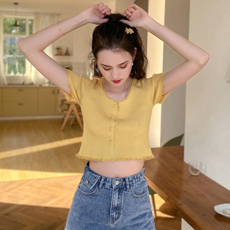 Áo Thun Nữ Tay Ngắn Cổ Tròn Phong Cách Hàn Quốc