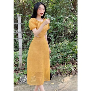 Đầm dài tay bèo xòe khoét eo 3030 - đầm thời trang nữ