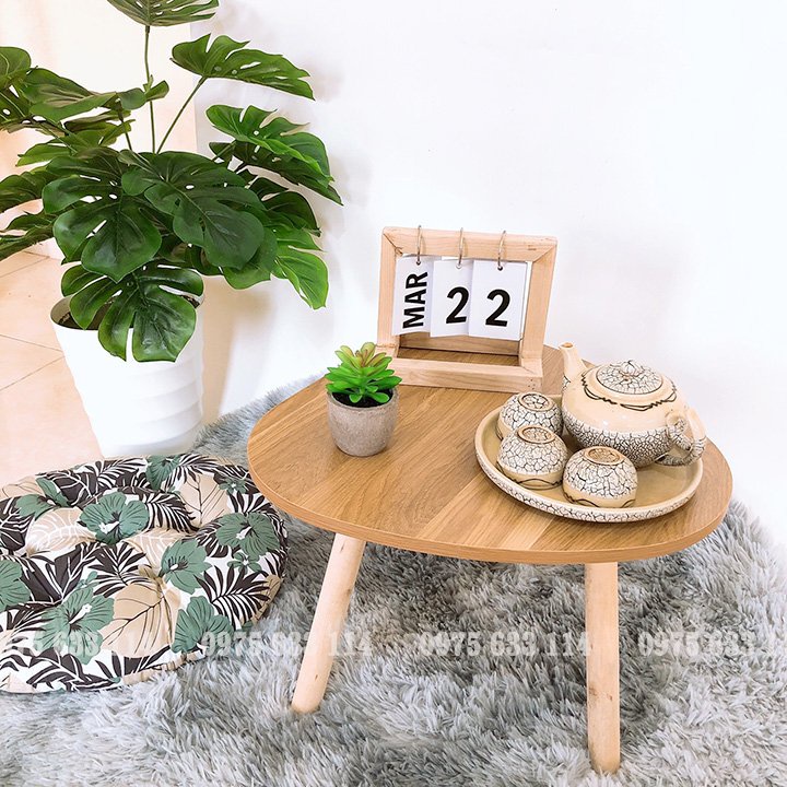 Bàn gỗ ngồi bệt FREESHIP Bàn gỗ oval mini dùng ngồi bệt, làm bàn trà, bàn cà phê phong cách vintage thumbnail