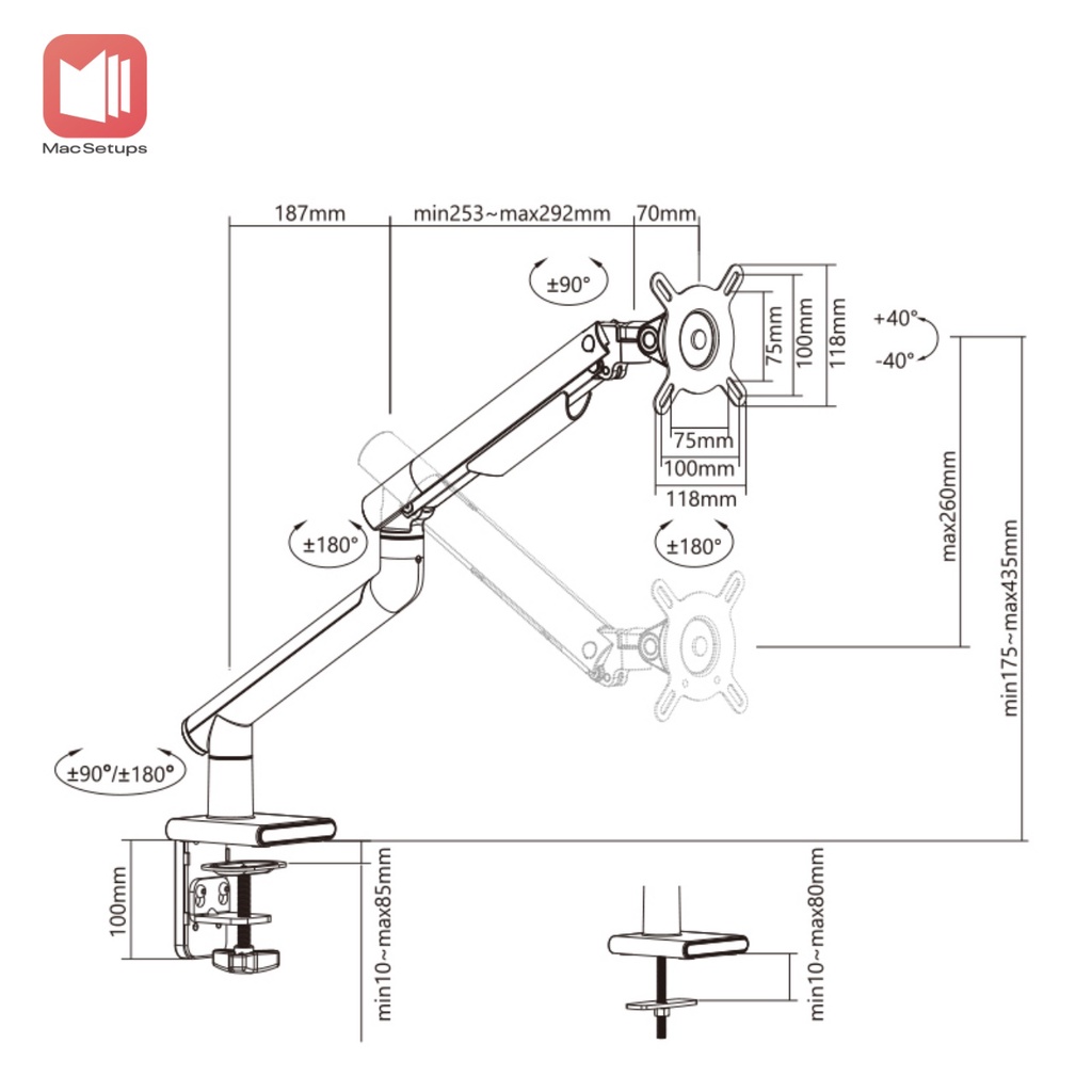 GIÁ ĐỠ MÀN HÌNH MÁY TÍNH HUMAN MOTION ARM T7