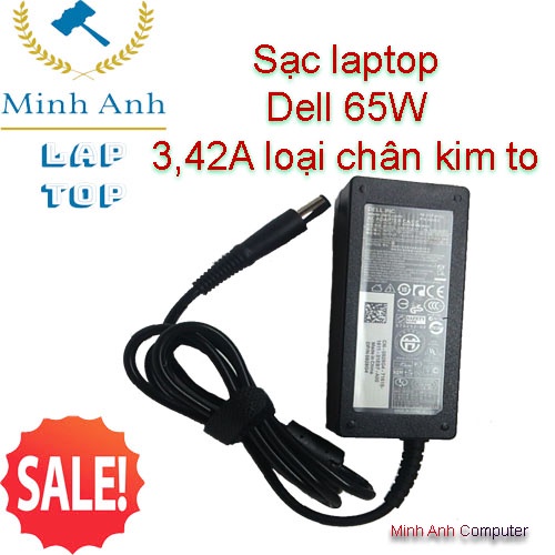 Sạc laptop Dell 19.5V 3,34A (65W) loại chân kim to - Dell zin