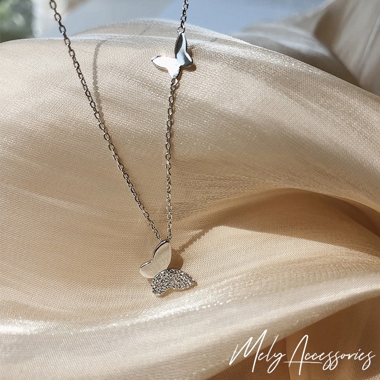 Dây chuyền sợi mảnh hình đôi bướm hợp kim bạc phong cách hàn quốc trẻ trung nữ tính - Mely B65