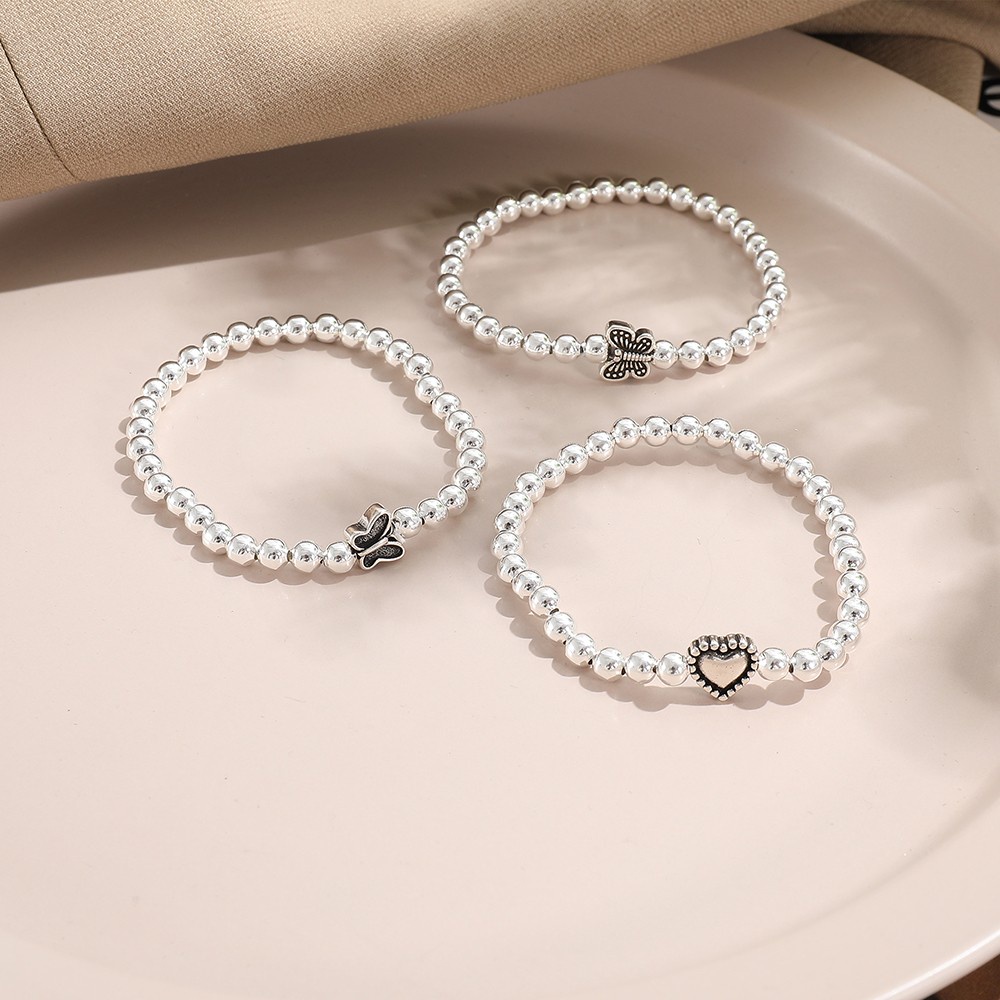Bộ 3 vòng đeo tay kim loại đính hạt tròn đơn giản thời trang dành cho nữ