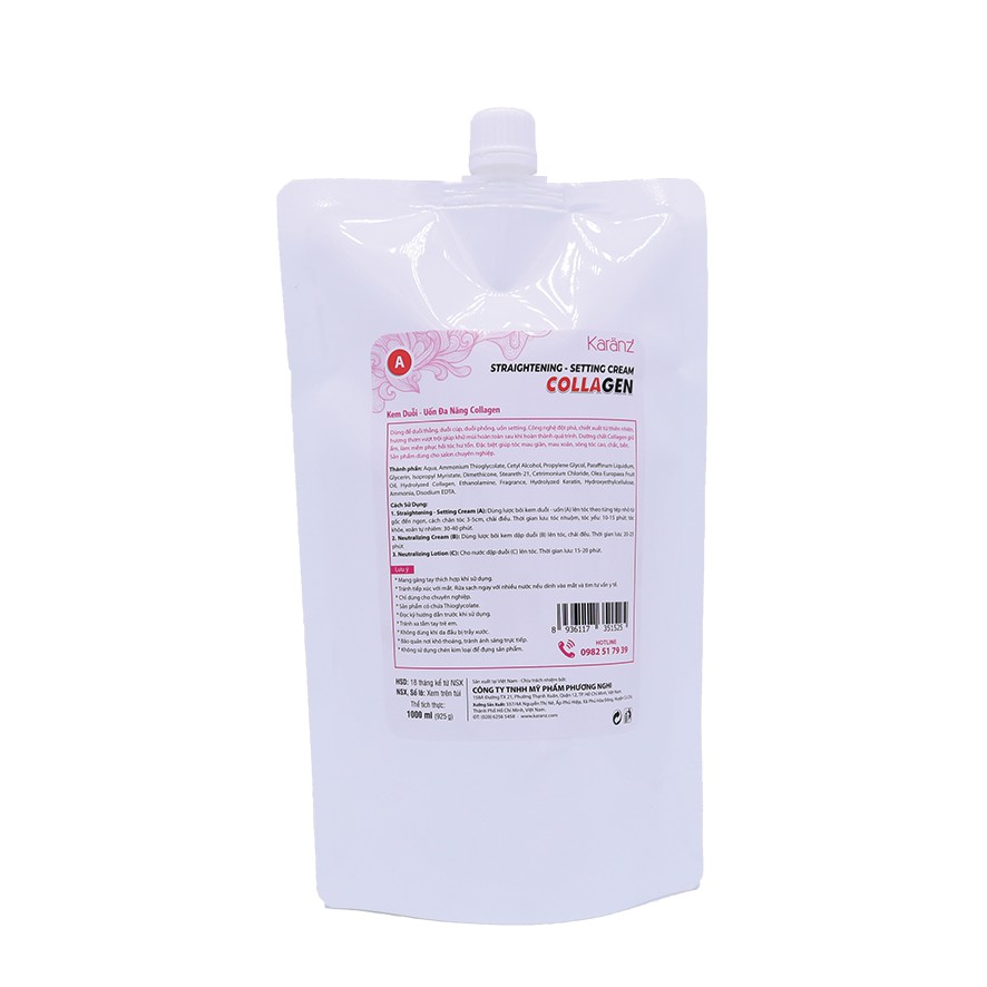 Duỗi , uốn Collagen đa năng siêu thẳng mượt siêu xoăn Siêu mạnh  Karanz 1000ml
