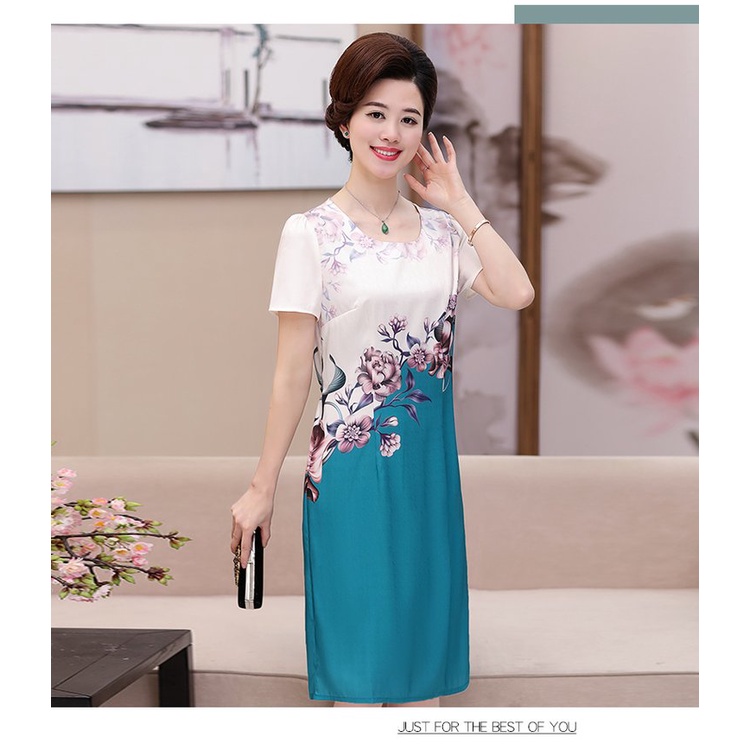 Đầm Hoa Dáng Ôm Phong Cách Phương Tây Thời Trang Mùa Hè Sang Trọng Cho Nữ Trung Niên