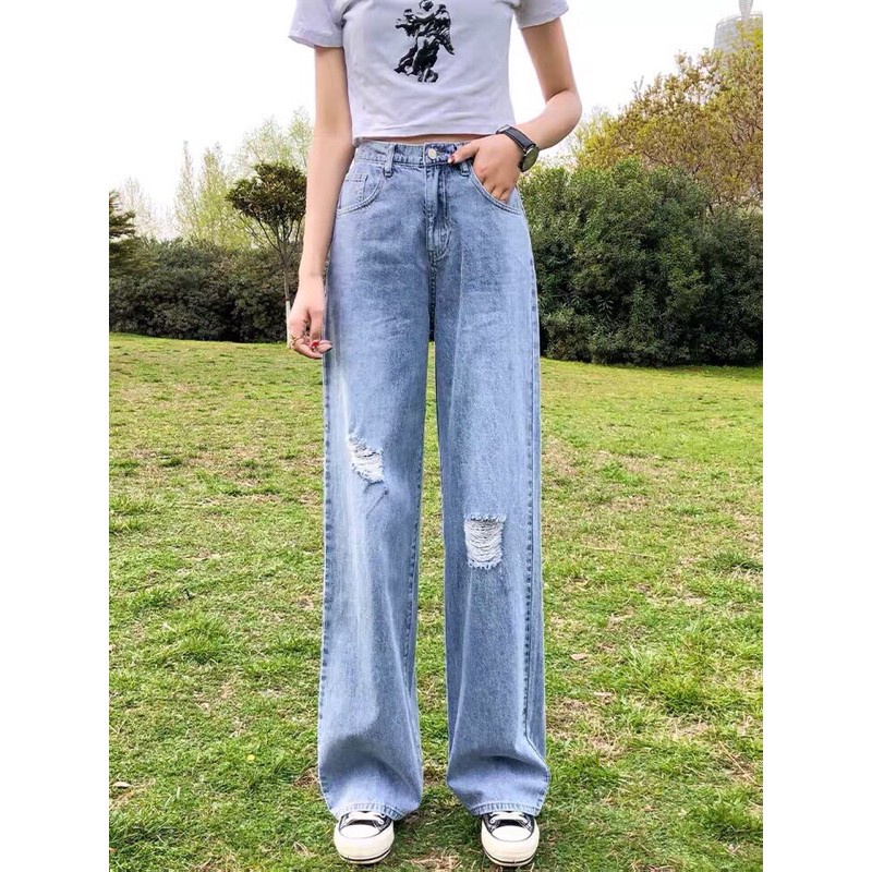 Quần jean bò ống rộng suông baggy nữ jeans cạp cao 3 size S M L hót 2021