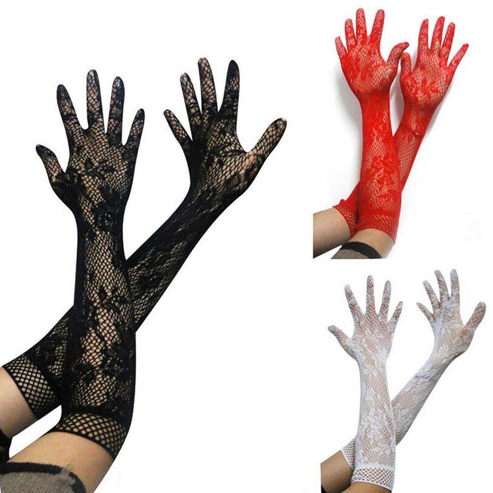 Cặp Găng Tay Ren Hoa Dài Co Giãn Phong Cách Gothic Punk Quyến Rũ Cho Cô Dâu/Halloween