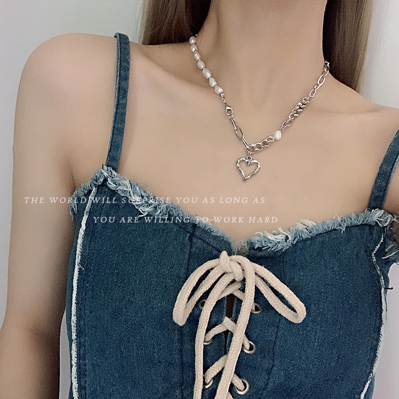 Dây chuyền nữ trái tim vòng cổ ngọc trai nhân tạo