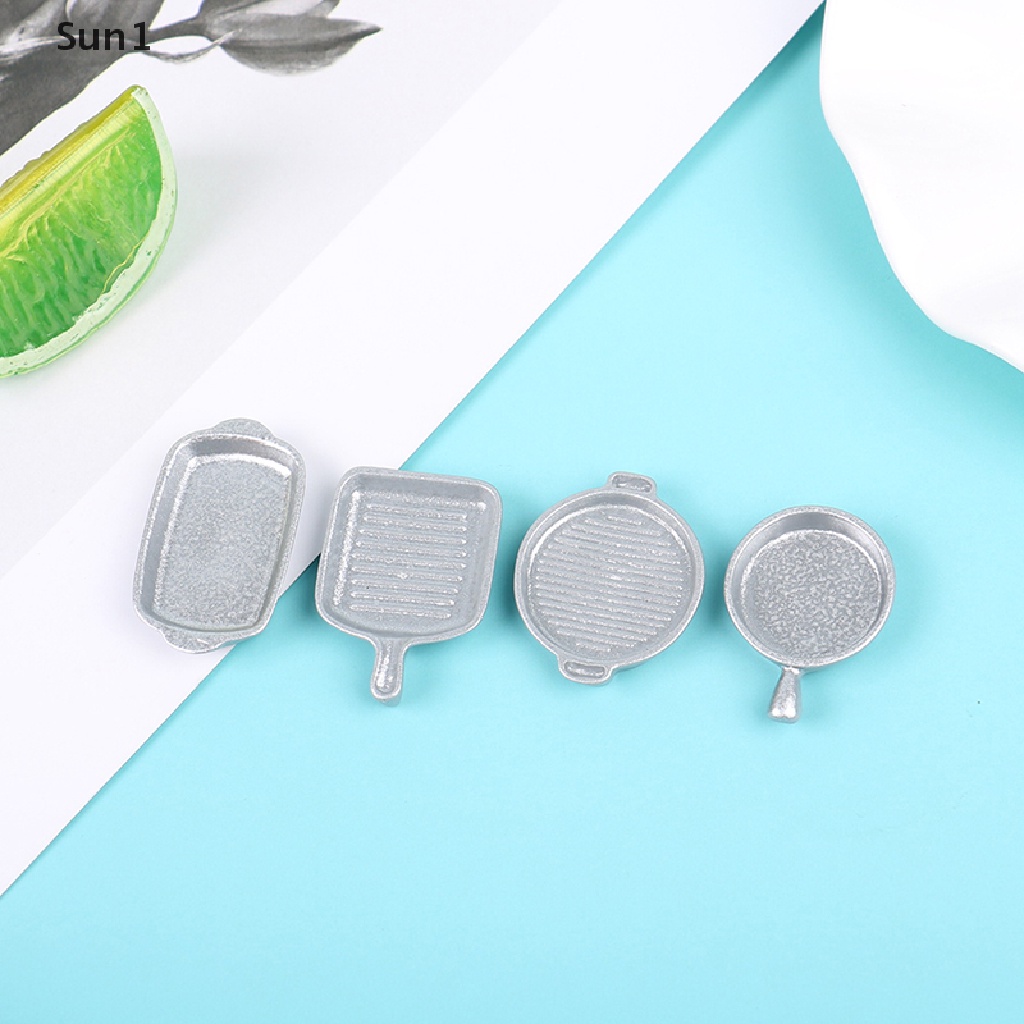 Set 4 mô hình chảo nấu ăn mini tỉ lệ 1:12 cho nhà búp bê
