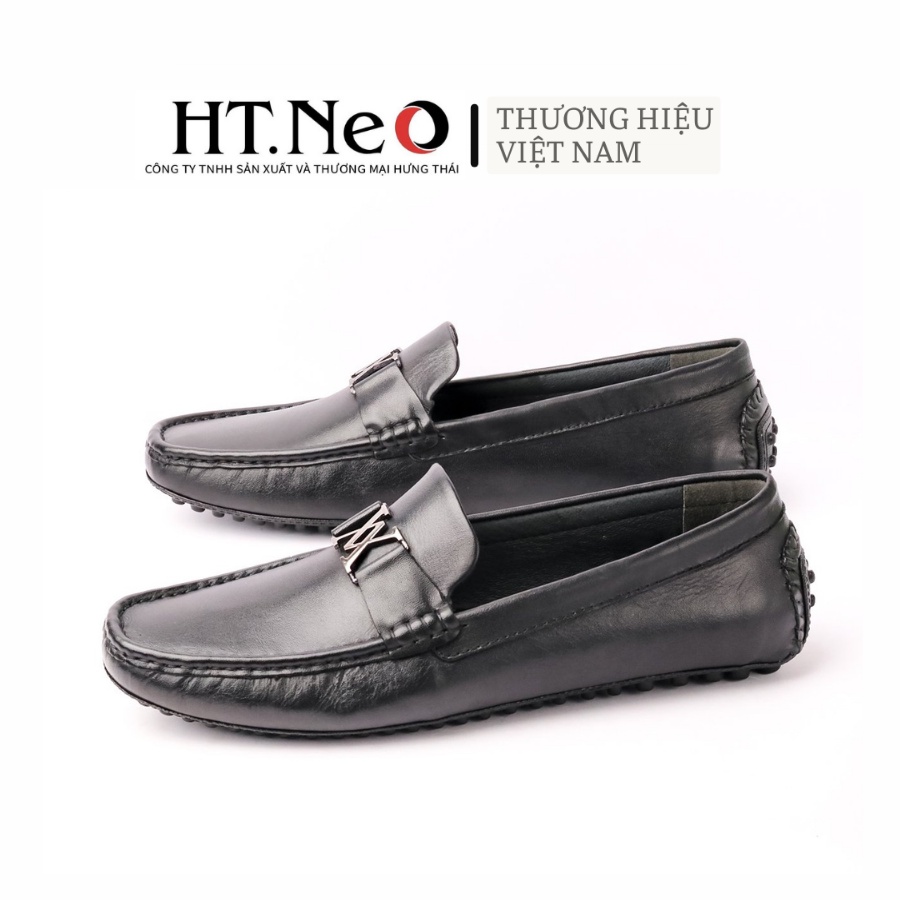 Giày mọi nam HT.NEO da bò thật 100% mềm, đính chữ kim loại cực sang, đế bền bỉ chống trơn GM86