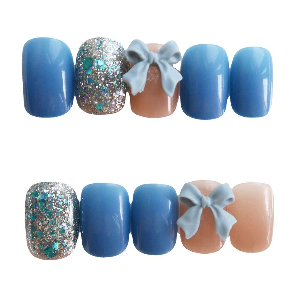 Hộp 24 Móng Tay Giả Ngắn / Tròn / Vuông Có Thể Tháo Rời