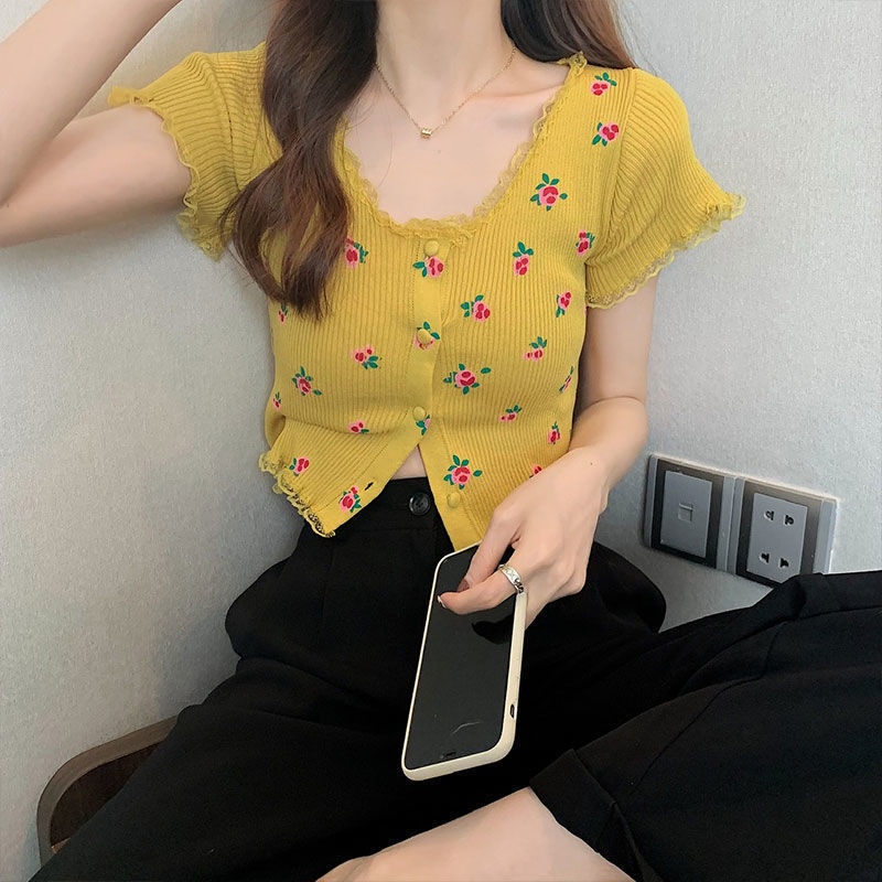 Áo Thun Tay Ngắn In Họa Tiết Hoa Phong Cách Hàn Quốc Thời Trang Mùa Hè Cho Nữ